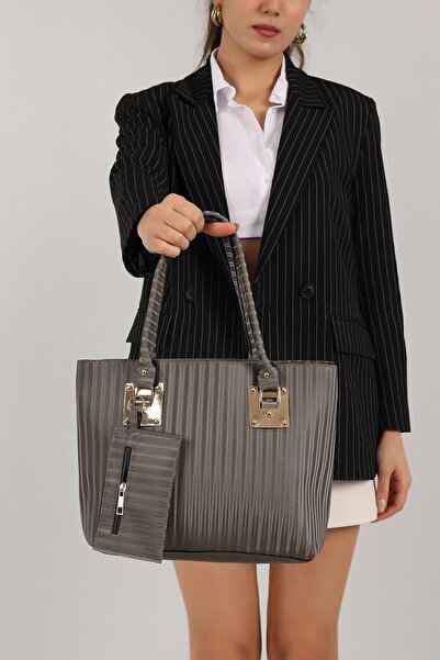 MUCCE Kadın Gri Hediyelik Günlük Düğünlük Anne Çanta Cüzdanlı Büyük Boy El Ve...