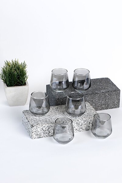 P H Panayır Home Füme -siyah Kahve Yanı Bardak Cam Su Bardağı-zemzem Bardağı 6 Kişilik Çeyizlik Hediyelik 6 Adet