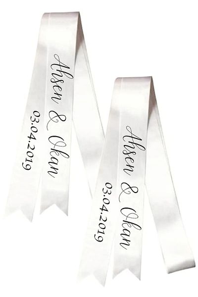 Hediyenza Engagement Wedding Bride Groom Jewelry Ribbon Ceremony Ribbon Satin White Ribbon Letter and Name 2 mt