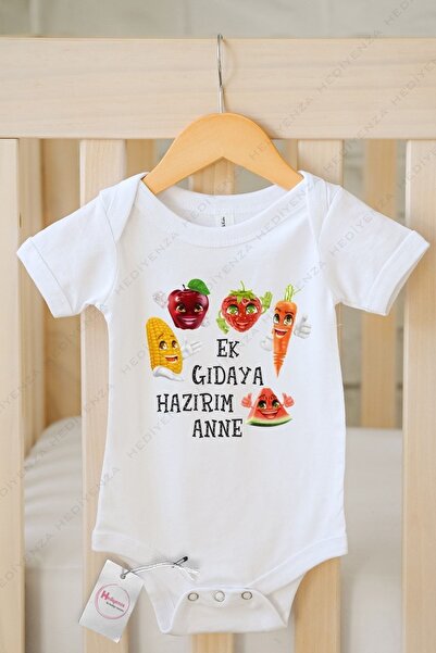 Hediyenza Ek Gıdaya Hazırım Anne Baskılı Bebek Body & Zıbın