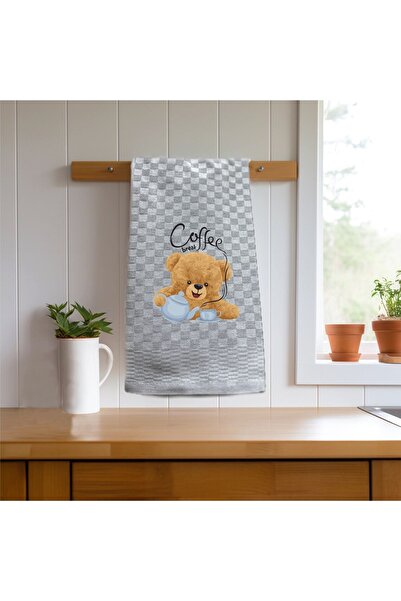 Hediyenza قطعة قماش مطبخ مطبوعة من تيدي بير كوفي بريك / منديل مطبخ