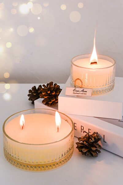 ersu store Eliysia Kristal Cam Doğal Soya Wax Kokulu Lüks 2'li Cam Mumluk Takımı