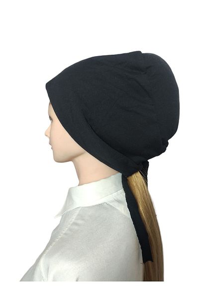 Tergek Filled Black Seamless Front Inner Cotton Lace-up Sponge Hijab Scarf Shawl Bonnet