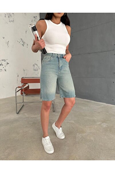 Zeo Basic Τζιν σορτς με σκίσιμο λεπτομέρεια στα πλαϊνά