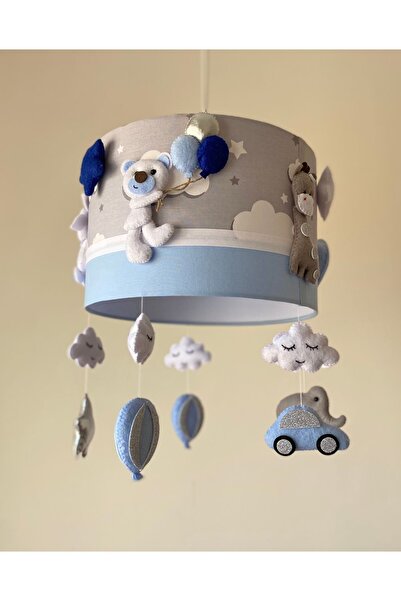 SefDen Lazer Kesim Atölyesi Gri bulutlu gümüş mavi karışık hayvan figürlü erkek bebek çocuk odası el yapımı tasarım avize