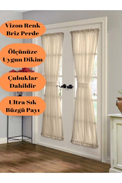 VENARDE CONCEPT Vizon Renk Keten Tül Kelebek Perde, Briz Çubuklu Perde