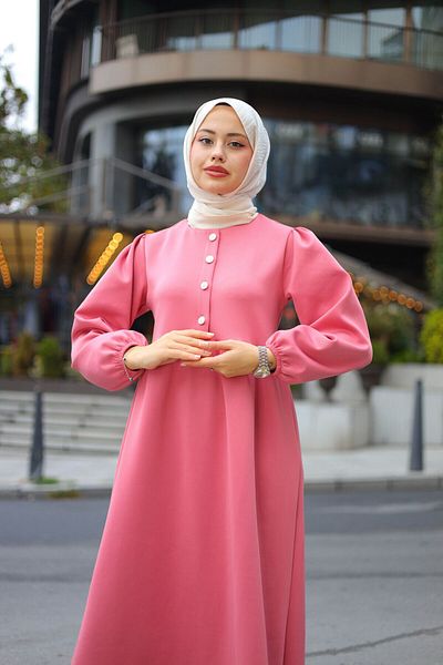 shalby Scuba Diver ύφασμα με κουμπιά Lycra Stretch φόρεμα Dusty Rose