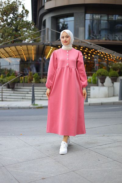 shalby Scuba Diver ύφασμα με κουμπιά Lycra Stretch φόρεμα Dusty Rose