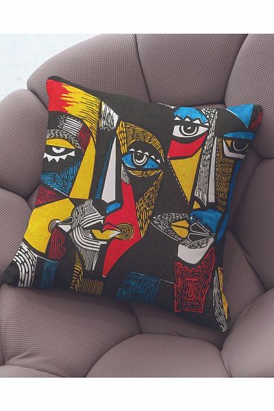 ÖZENEV 43X43 cm Velvet Throw Pillow Cover - Soft and Decorative Living Room Abstract Face