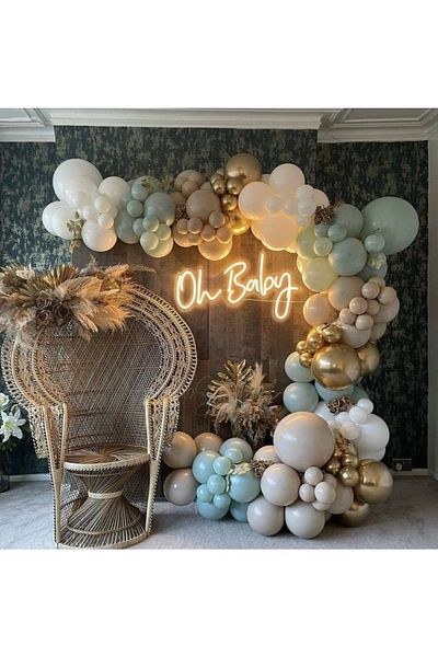 Öztürkpartievi Retro Storm Blue Sea Sand Gold Chrome Balloon Chain