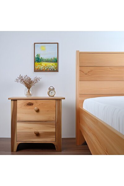 katasarım İskandinav Tasarımlı Doğal Ahşap 2 Çekmeceli Komodin 1. sınıf Masif...