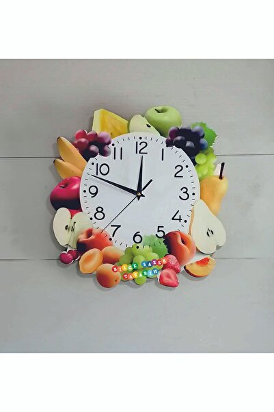 Bilge Lazer bilge Tasarım   MUTFAK (kitchen)  meyveli     Duvar Saati 35 x 35 CM