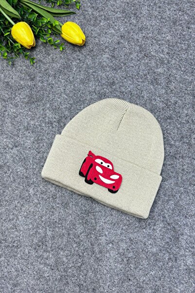 MYADA Beretă pentru copii din tricotaje bej - cu accesorii auto în stil