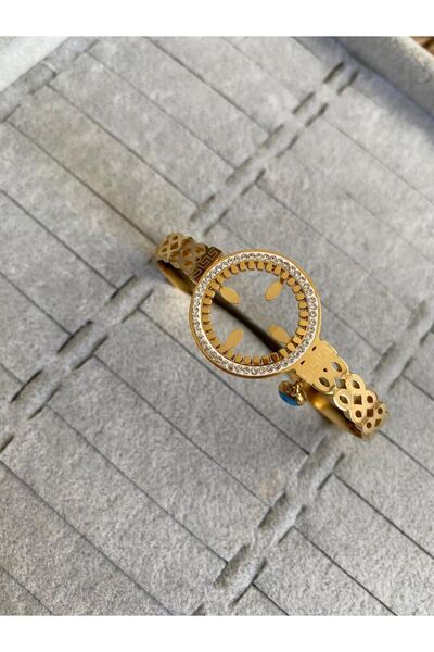 İncilaksesuar Altın Kaplama Çeyrek Altın Takılan Çelik Kelepçe Bileklik