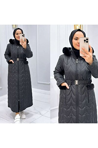 HARMAN BUTİK Γυναικείο παλτό με μακρύ καπό με κουκούλα