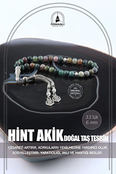 OSMANLI DOĞAL TAŞ مسبحة من الحجر الطبيعي العقيق الهندي المعتمد مقاس 6 مم - T207