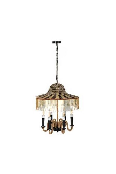 Vitale Candle Wooden Pendant Lamp Rope Chandelier 1355