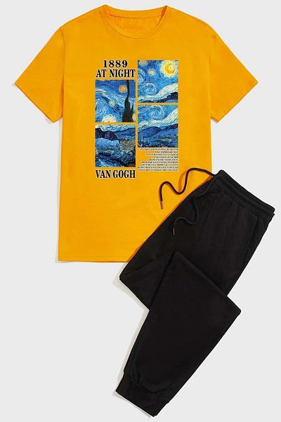 uyguntarz Unisex-Trainingsanzugset mit Van Gogh-Aufdruck