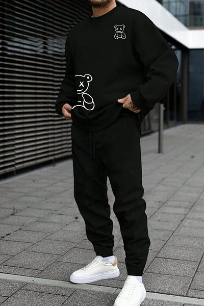 uyguntarz Trainingsanzug-Set mit Draw Bear-Print, Unisex