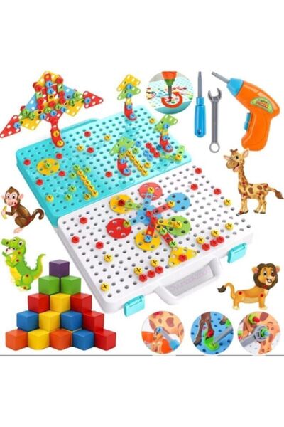 OyuncakZade Çantalı Pilli Matkap 3d Puzzle Mozaik Hayvanlar Puzzle Eğitici Ya...