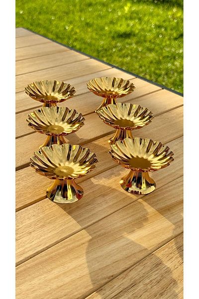 Mira züccaciye 6-Piece Oyster Funnel Footed Gold Coffee Side Turkish Delight, macaron, sugar bowl, presentation, coffee, treat bowl,