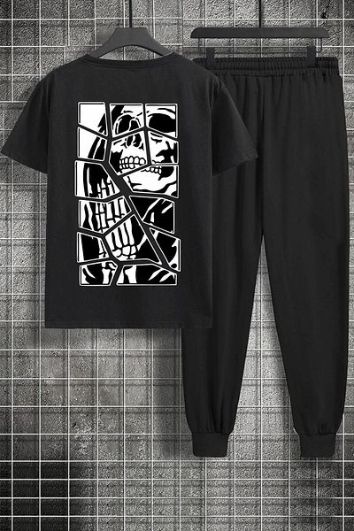 uyguntarz Zweiteiliges Unisex-Trainingsanzugset mit Totenkopf-Print
