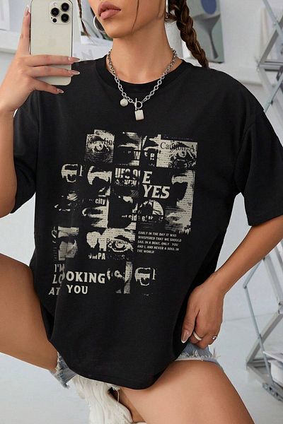 uyguntarz Μπλουζάκι Unisex Looking Printed Oversize 100% βαμβάκι
