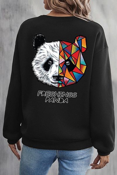 uyguntarz Унисекс суитшърт с щампа Panda с кръгло деколте