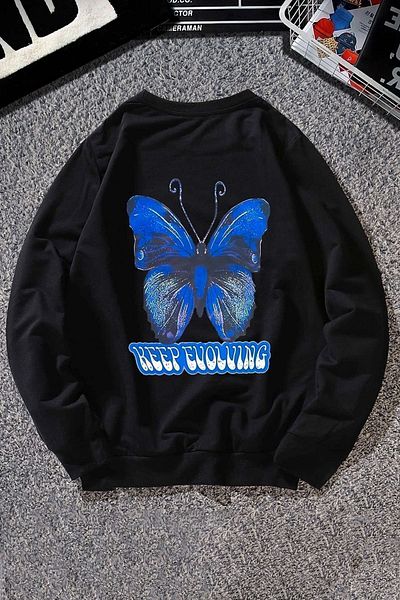 uyguntarz Unisex φούτερ με λαιμόκοψη με στάμπα πεταλούδας
