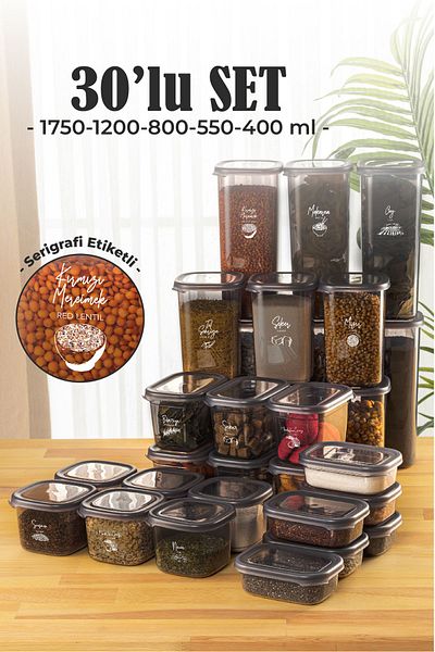 Vienev 30-Piece Peggy Storage Set with Screen Printing Label, 6X(1.75 1.2 0.55 0.8 0.4 Liter)