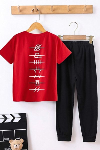 uyguntarz Kids Ninja Akatsuki Bottom - Top Tracksuit Set