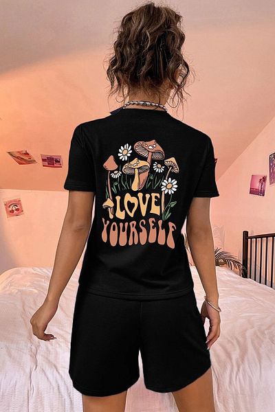 uyguntarz Σετ σορτς εκτύπωσης Love Yourself