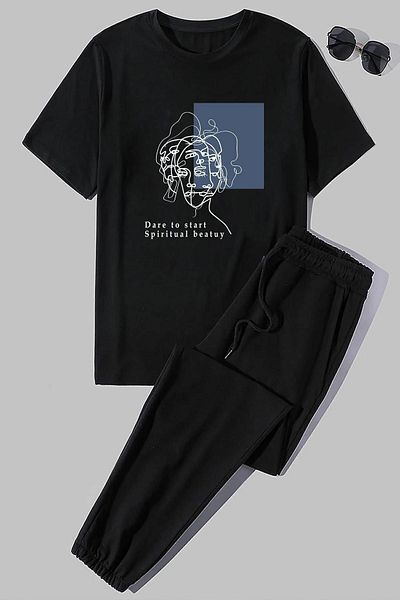 uyguntarz Unisex Minimal Line Drawing τυπωμένο σετ φόρμας 2 τεμαχίων