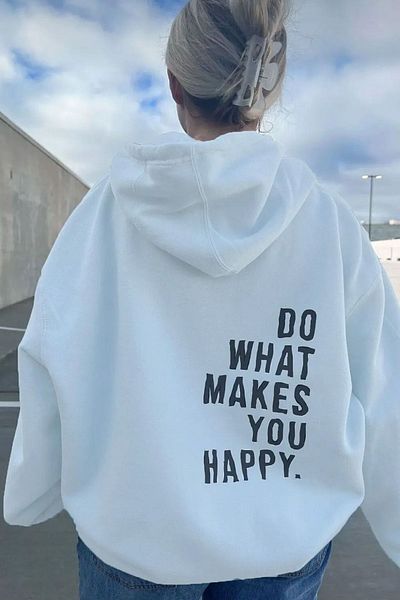 uyguntarz Unisex Do What Makes Happy You Φούτερ με στάμπα μεγάλου μεγέθους με κουκούλα