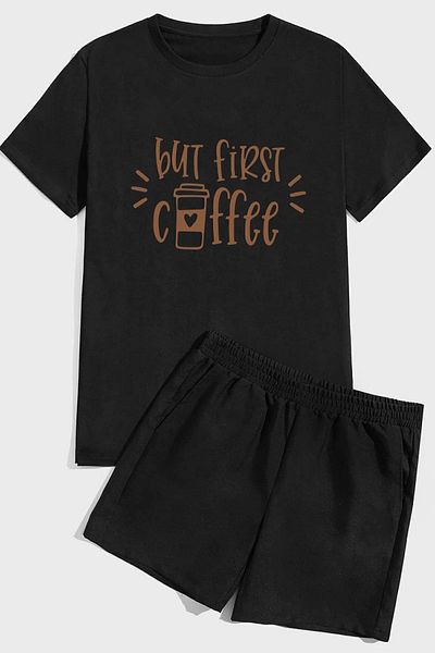 uyguntarz But First Coffee Print Shorts Set