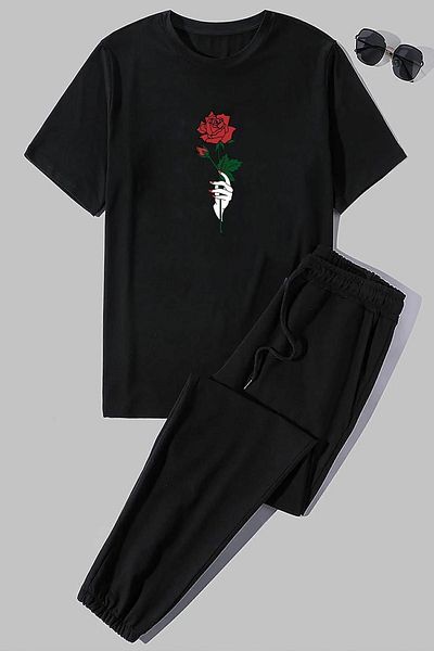 uyguntarz Σετ φόρμας 2 τεμαχίων Unisex Rose Printed