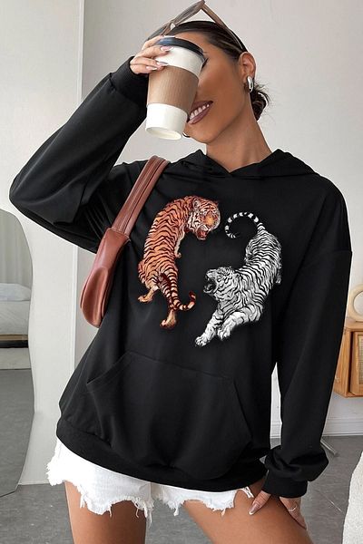 uyguntarz Унисекс суичър с щампа на тигър
