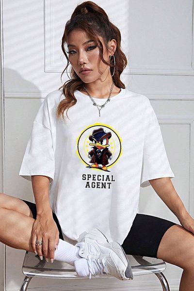 uyguntarz Unisex Special Agent Printed T-Shirt - Oversize Cut