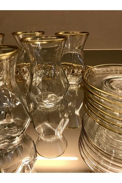 Paşabahçe Şahika Kristal Gold Çay Seti Alya.