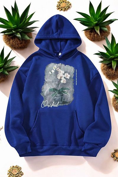 uyguntarz Unisex oversize mikina s potiskem na plátně s orchidejí