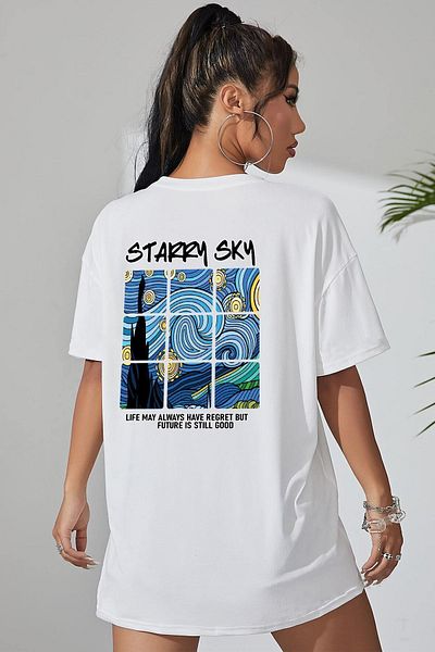 uyguntarz Unisex Oversize T-Shirt - Starry Sky Printed
