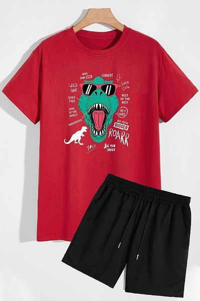 trendypassion Dinosaur Printed Shorts T-shirt Tracksuit Set