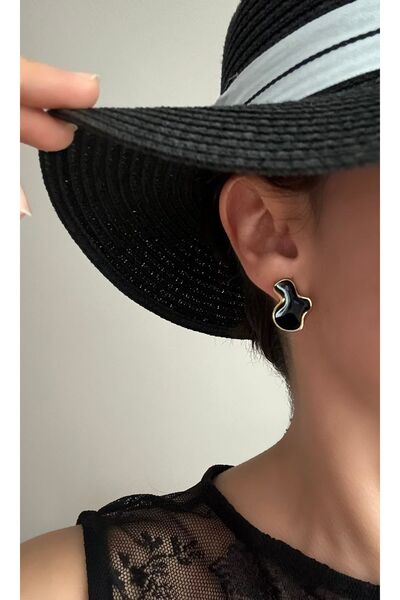 Çelik Siyah Sedef Renkli Dalga Tasarım Şık Çelik Küpe