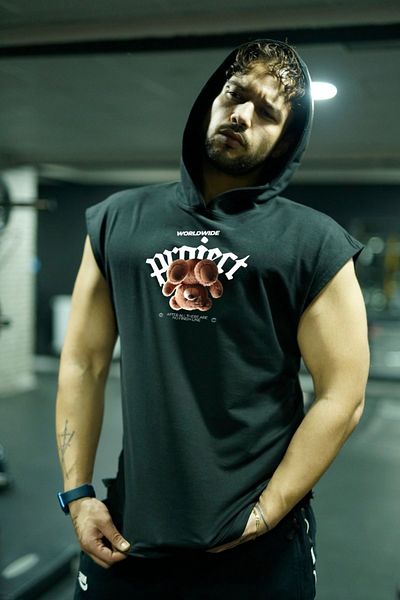 Oxlade Men's Hooded Black Tank Top - Athlete and Short Sleeve