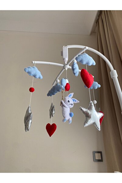 SefDen Lazer Kesim Atölyesi (Müzik - Aparat Dahil)Tavşan figürlü mavi gümüş el yapımı erkek bebek beşik dönencesi