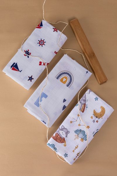 Ferdys Set of 3 100% Cotton Organic Muslin Blanket - Multi-purpose, 80x90 Blanket