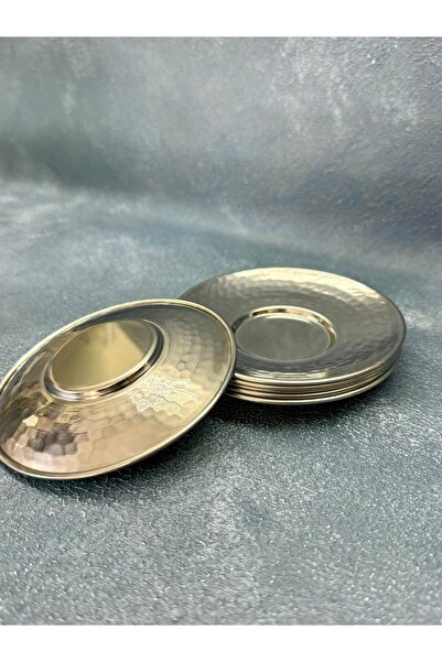 TİKHA HOME طبق شاي من الفولاذ المقاوم للصدأ مكون من 6 قطع - نمط مزورة ومظهر نحاسي