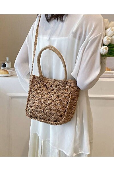 Knittingworld Hasır Çanta Kağıt Ip Çanta Çapraz Çanta Örgü Çanta Omuz Çantası