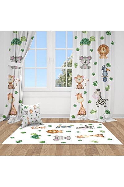 Bebemotto Orman Hayvanları, Beyaz, Yeşil, Ithal Kumaş, Çocuk Ve Bebek Odası F...