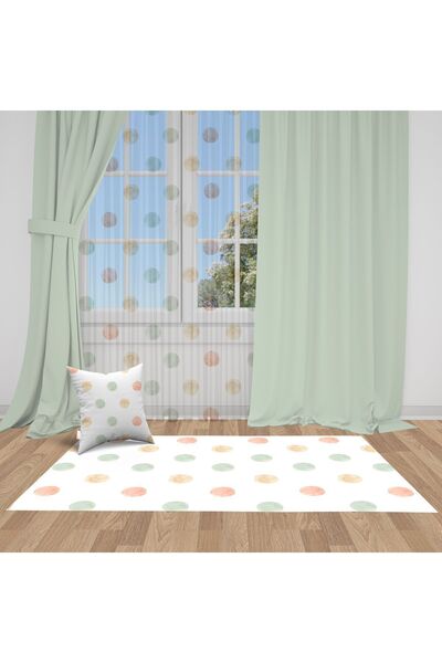 Bebemotto Su Yeşili, Düz Fon Perde 2, İthal Kumaş, Çocuk Ve Bebek Odası Fon Perde - 1 Kanat